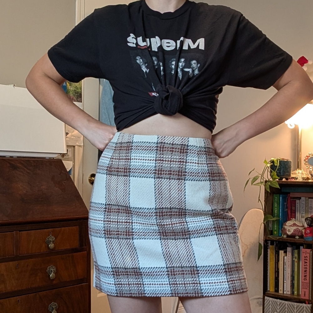 H&M Brown and White Plaid Pencil Skirt